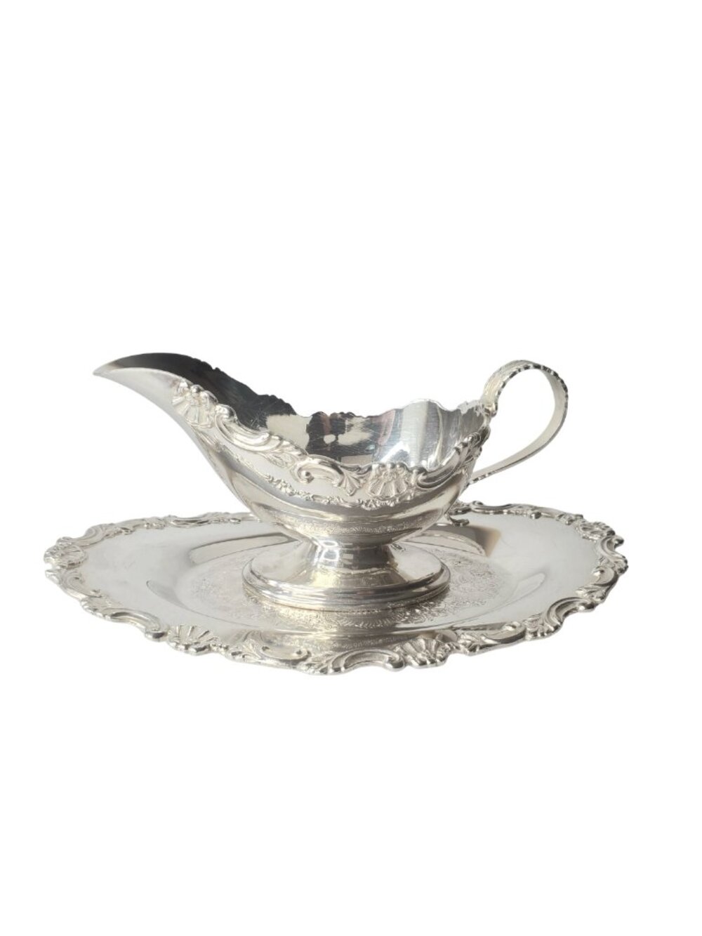 Vintage Sheffield Reproduction Gravy Sauce Boat & Platter
